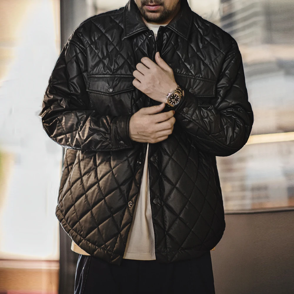 Maden Retro Loose Fit Cotton-padded Coat Quilted Diamond Grid Jacket Collar Warm Versatile Men's Outerwear for Autumn and Winter