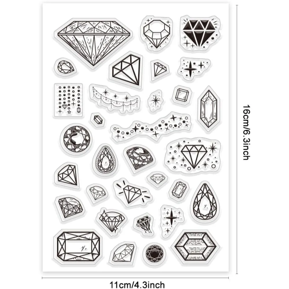 Diamond Clear Stamps for Crafting, Gemstone Silicone Stamps Transparent Seal Stamps Rubber Stamp Sheets for Thanksgiving