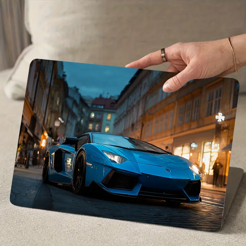 2-Pack, Blue Supercar Street Pattern PVC Laptop Case Sticker, Scratch Resistant DIY Art Case,Suitable for HP Dell, Lenovo, Apple