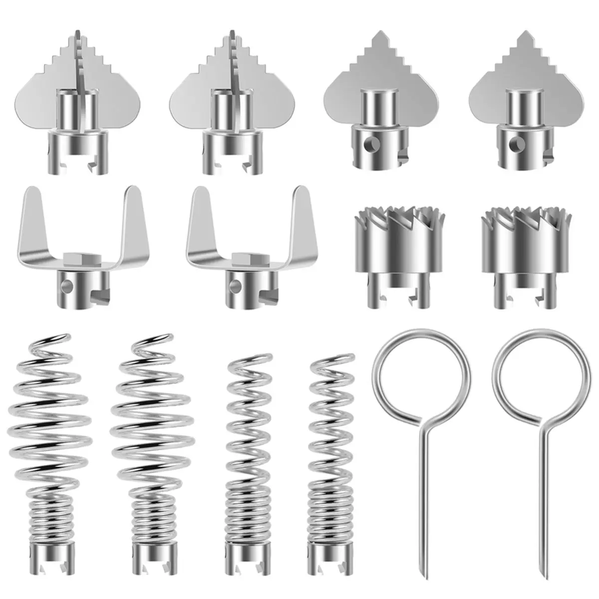 Y111A J~14Pcs Drain Cleaner Combination Cutter Head Set Pipe Dredge Cutter Head Set Rustproof Spring Automatic Locking