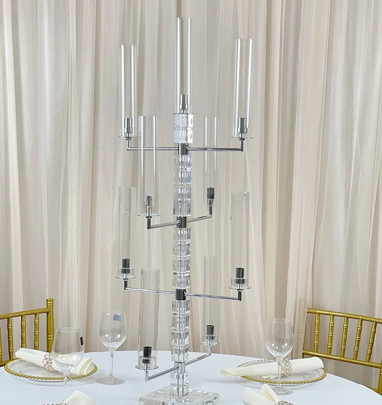 Smooth acrylic candlestick wedding table centerpiece transparent candlestick for party event wedding decoration