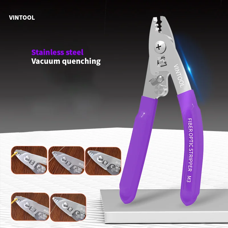 3-portowe szczypce do światłowodów VINTOOL Szczypce do ściągania izolacji z włókien Skórzany szczypce do ściągania izolacji z trzema portami Szczypce do ściągania izolacji z włókien