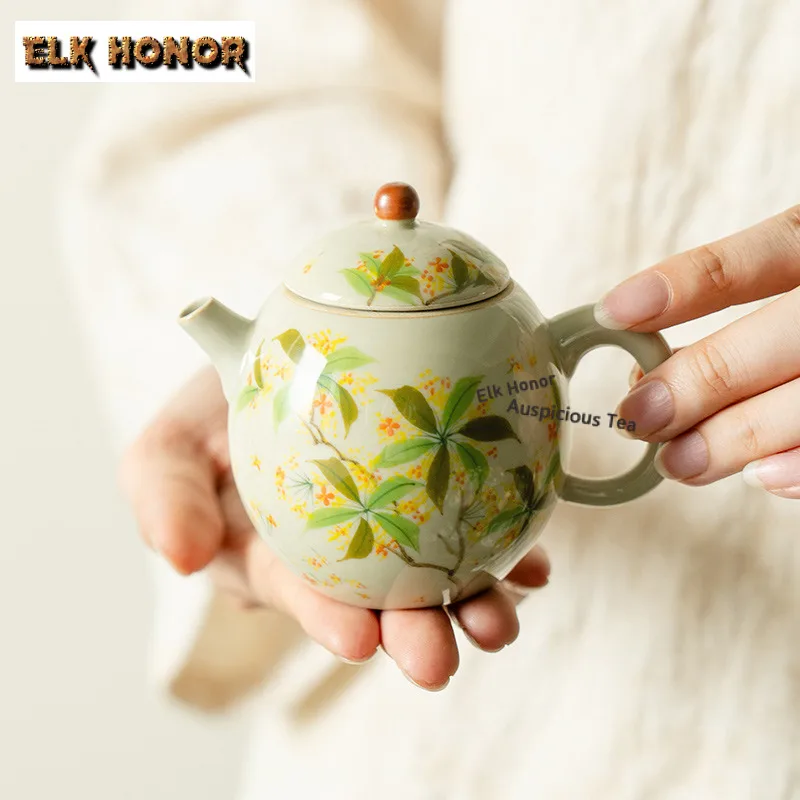 160ml Hand-painted Osmanthus Flowers Teapot Antique Tea Infuser Pot Tea Soaking Kettle With Ball Hole Teaset Supplies Ornaments