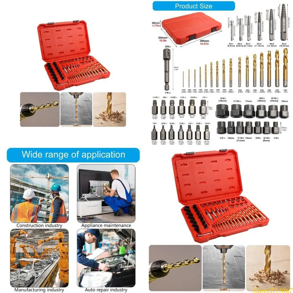 Heavy Duty Easily Out Bolt Extractor Set With High Speed Steel Drill Bit, Suitable for Damaged Nut&Bolt Extraction 49pcs 831F