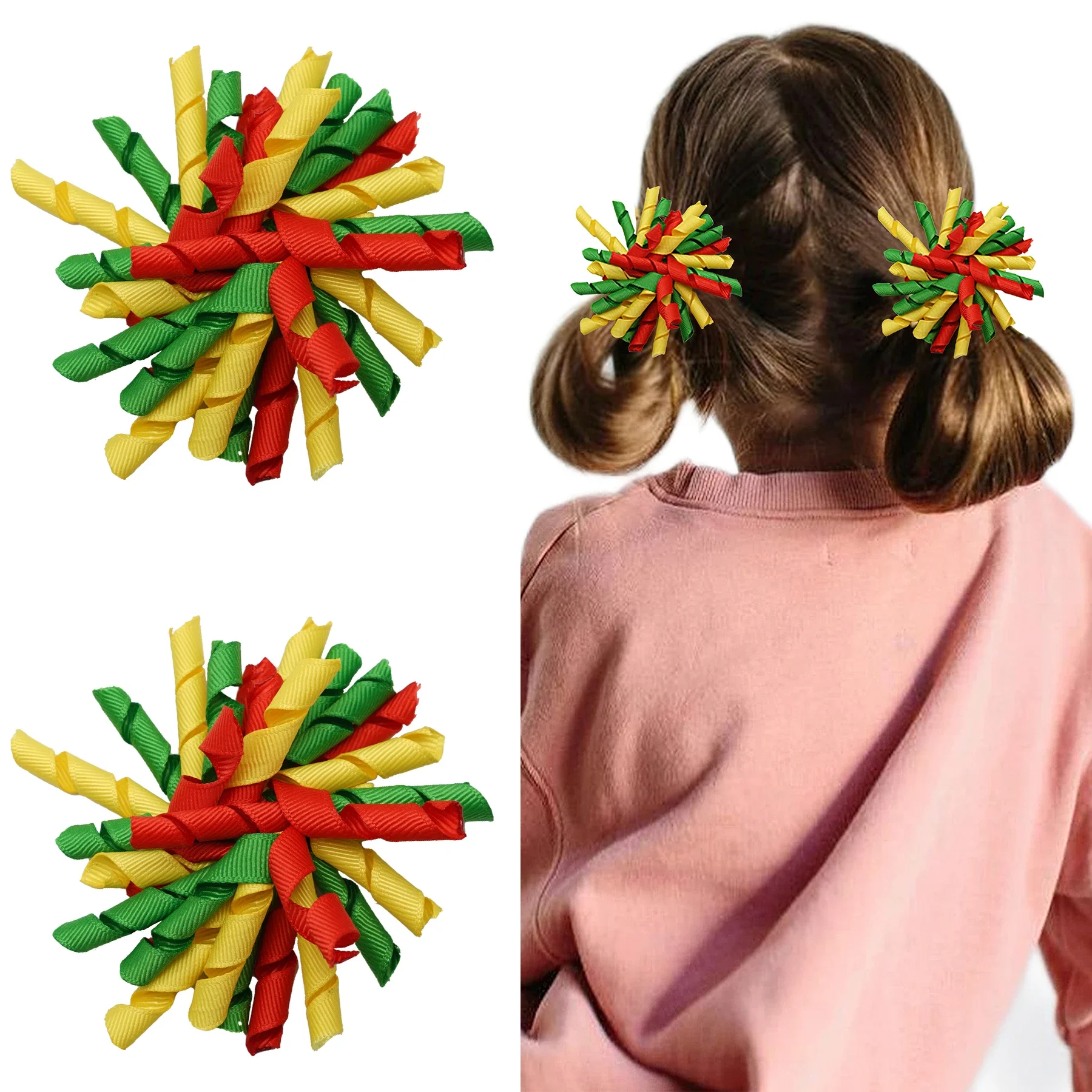 2PCS  Party Curly Korker Hair Bows Alligator Clips Hair Accessories for Baby Girls Toddlers Kids