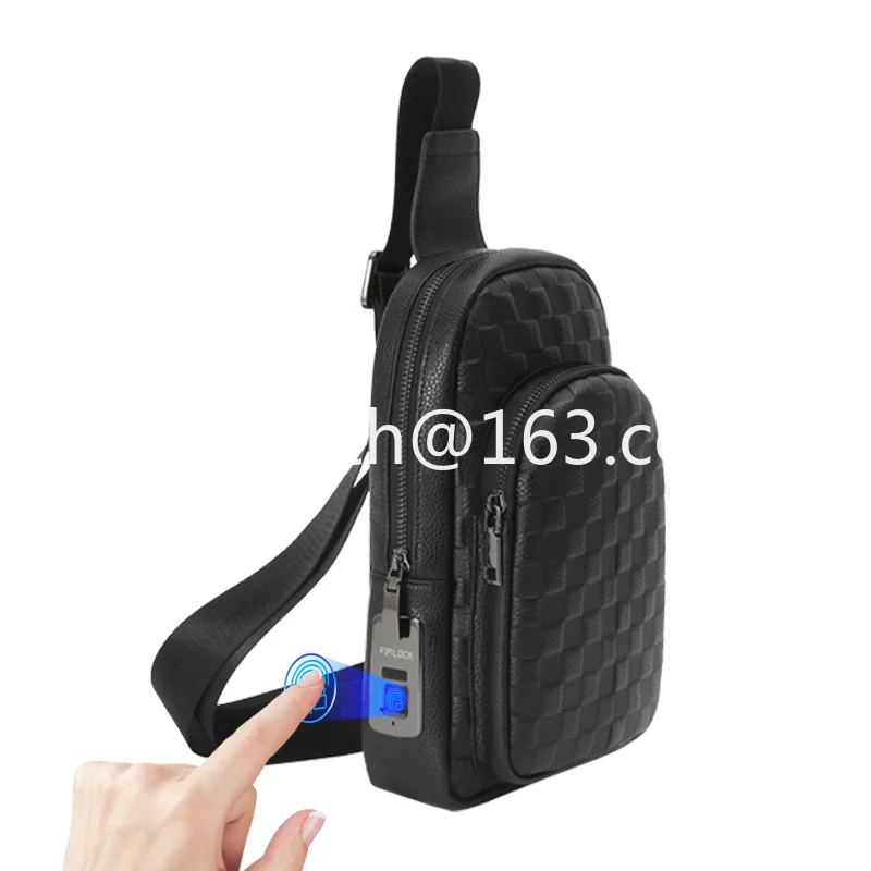 Waterproof leather anti-theft breast bag, fingerprint lock, men's diagonal span sling bag, men's crossbody bag