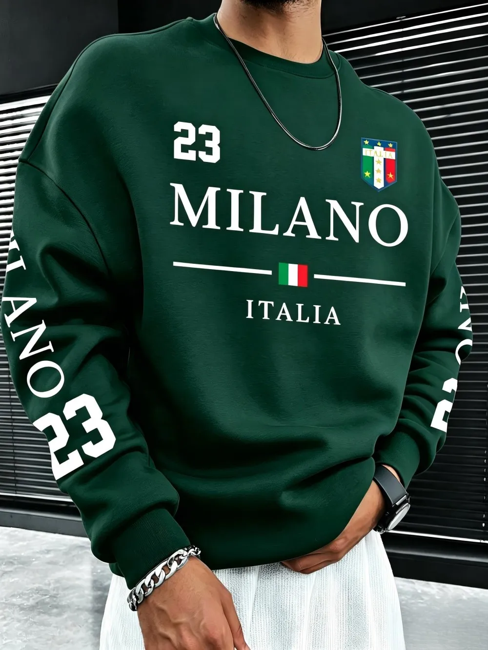 New American men's autumn Italian letter 23 print soft and comfortable round neck long sleeved T-shirt outdoor street top