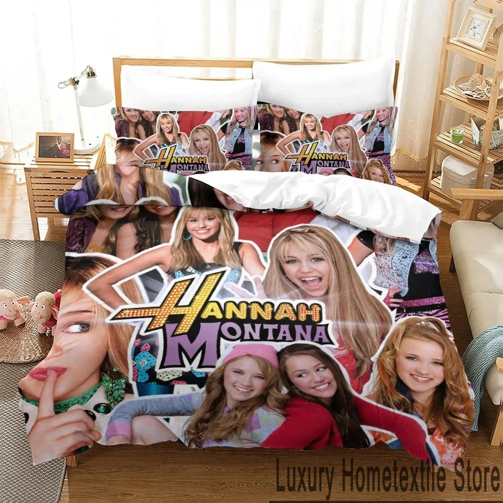 3D Print Hannah Montana Bedding Set Boys Girls Twin Queen King Size Duvet Cover Pillowcase Bed boys Adult Home Textileextile