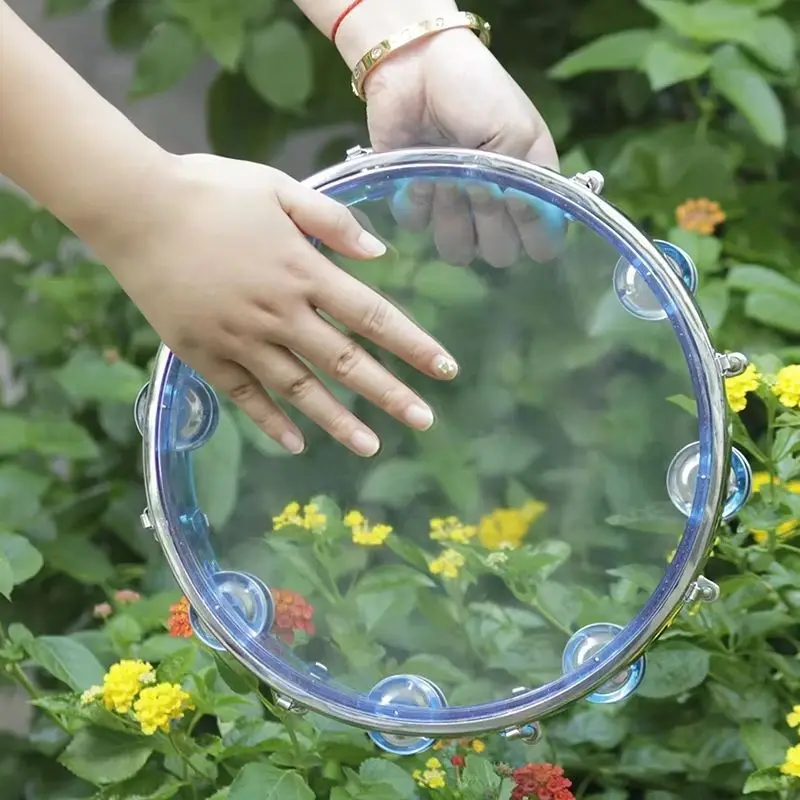 10 Inch Tambourine Percussion Instrument Self-Tuning Tone Hand Drum Double Row Jingles Bell Musical Educational Toys Gifts