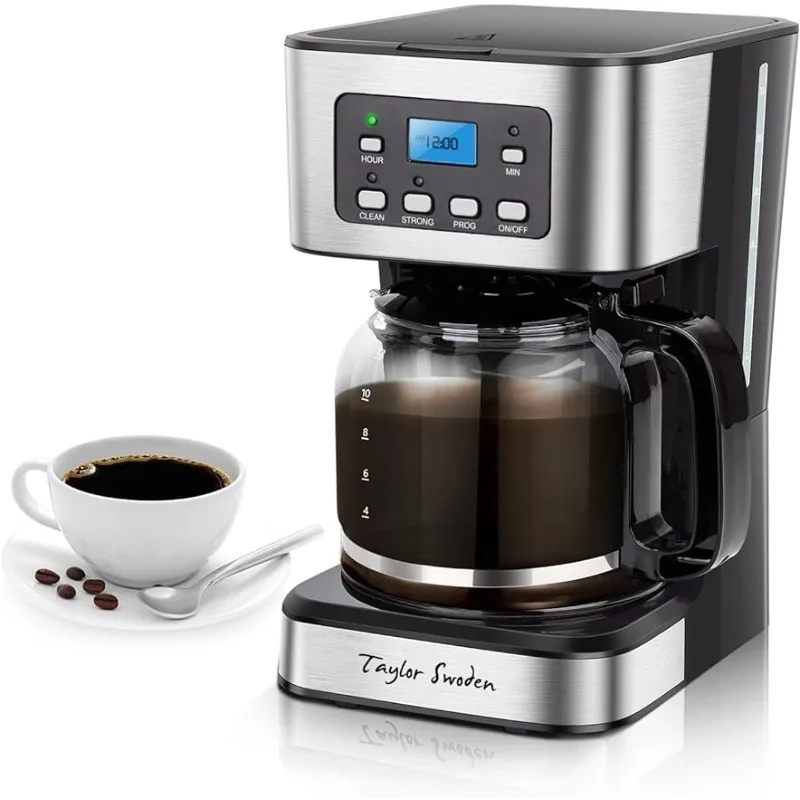 Taylor Swoden 12-Cup Programmable Coffee Maker, Regular & Strong Brew Drip Coffee Machine for Home and Office,