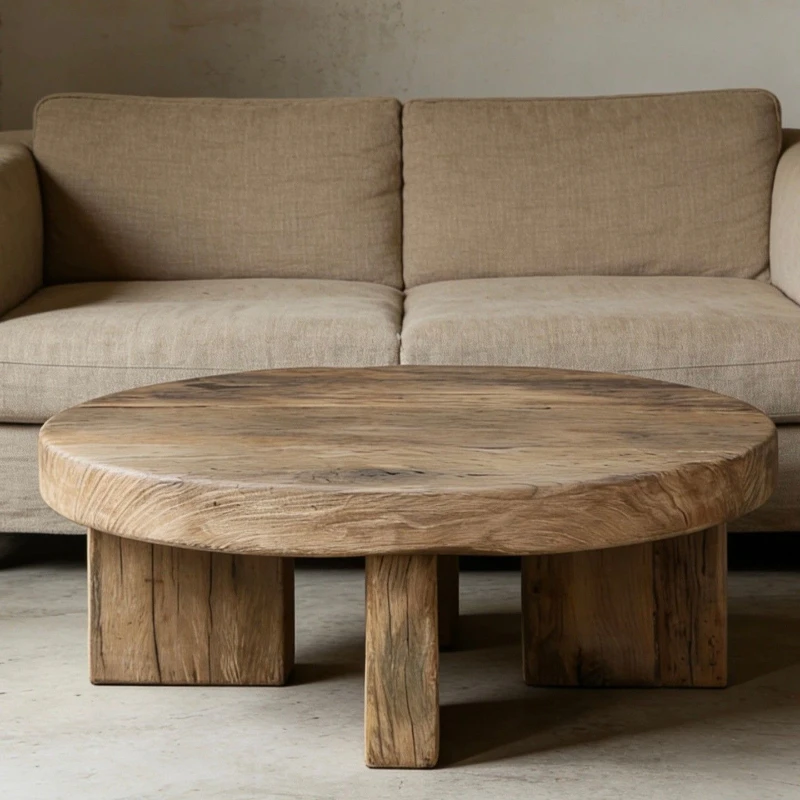 

Original ecological round solid wood coffee table wabi-sabi wind retro simple living room low table homestay home tea table