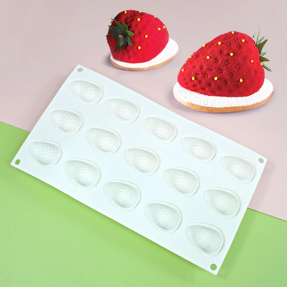 15Holes Strawberry Silicone Molds for Baking Mousse 3D Fruit Chocolate Cake Decoration Mold Kitchen Accessories Tools