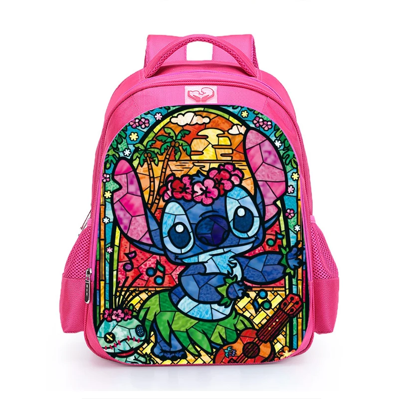 MINISO-Bolsa de escola rosa cartoon para estudantes, Lilo e Stitch, anime, kawaii, bolsa de escola primária para meninos e meninas