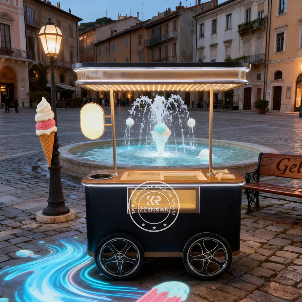 Hot Selling Ice Cream Display Cabinet Mobile Food Cart Customizable Capacity for Fast Food Retail Use Stainless Steel Frame