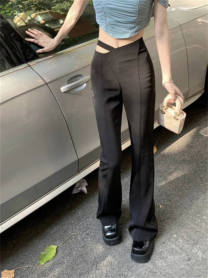 Alien Kitty Black Flare Pants Women Chic Casual Summer High Waist Loose 2024 Solid New Slim Office Lady Streetwear Work Wear