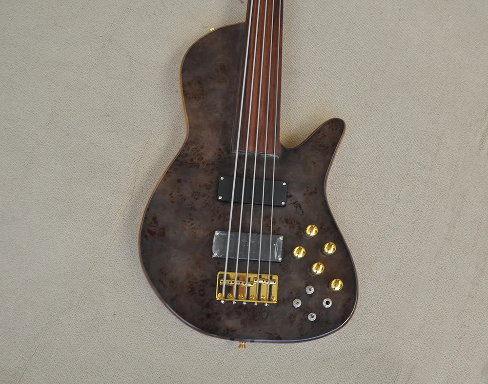 4 Strings Neck Thru Body Ash Electric Bass Guitar with Rosewood Fretboard,Fretless,Customizable