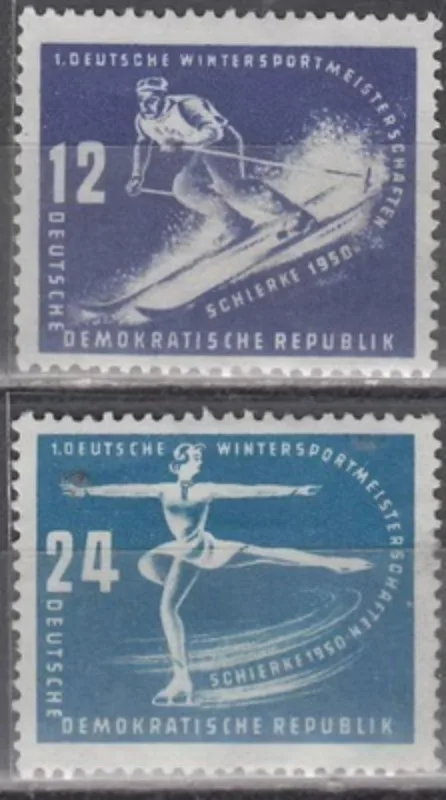 2 PCS, DDR, 1950, Winter Sport, Real Original Post Stamps, MNH