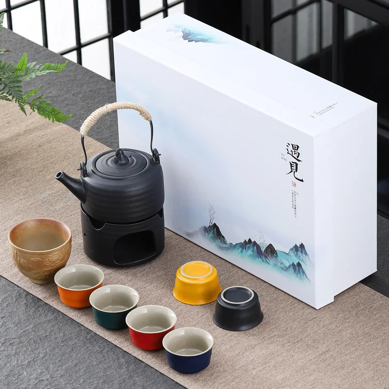 Brewing Black Clay Teapot Set Japanese Style Tea Warmer Business Event Gift for Clients Souvenir