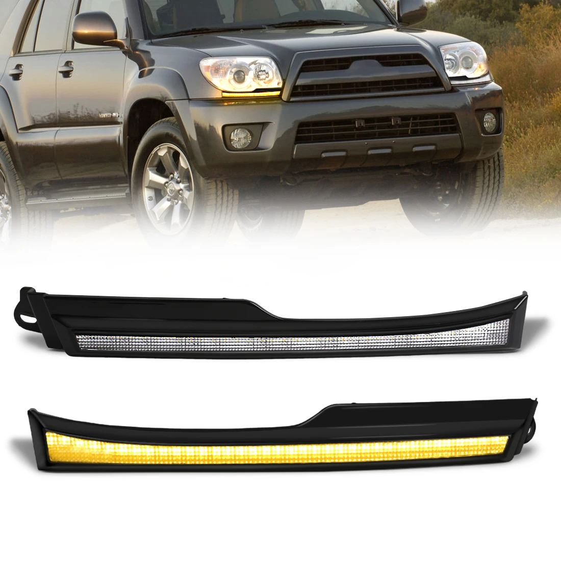 

Для Toyota 4Runner 2006-2009 светодиодные дневные ходовые огни, анимация запуска, светодиодные DRL, янтарные указатели поворота, DRL дневного света, 2 цвета