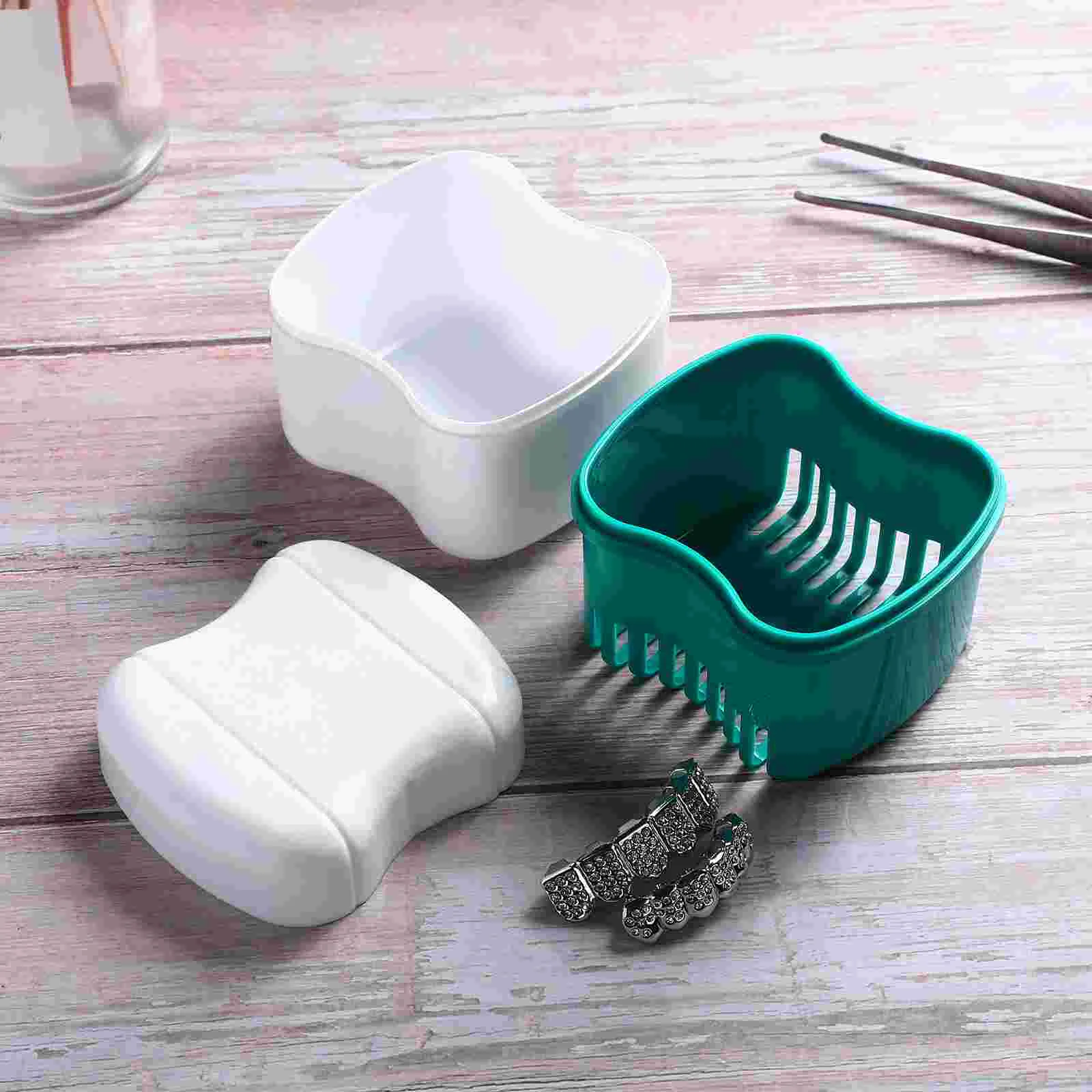 

Denture Bath Box Organizer Dental False Teeth Storage Box with Hanging Net Container Cleaning Teeth Case Artificial ToothBox