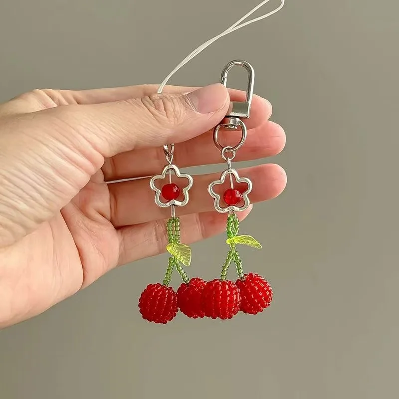 

Kawaii Y2K Cherry Phone Charms Pendant Cute Fruit Bead Handmade Sweet Girl Keychain For iPhone Camera Chain Aesthetic Keychain