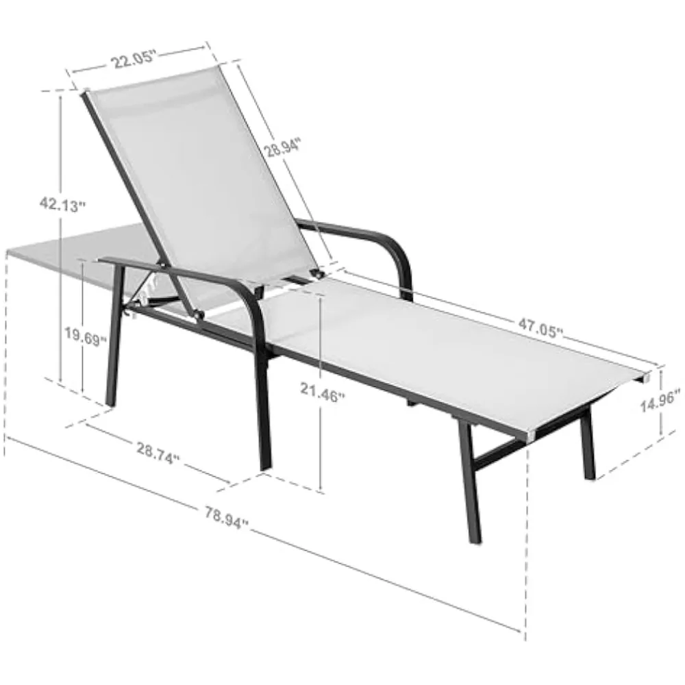 Set of 2 Aluminum Outdoor Chaise Lounge Chair, Outdoor Textilene Lounge Chair with 6 Position Adjustable Backrest