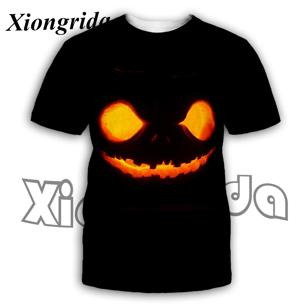 

Halloween Pumpkin Face Print Men's T Shirt Funny Face 3D Printed Crew Neck Tees Women Casual Harajuku T-shirt Horror Top