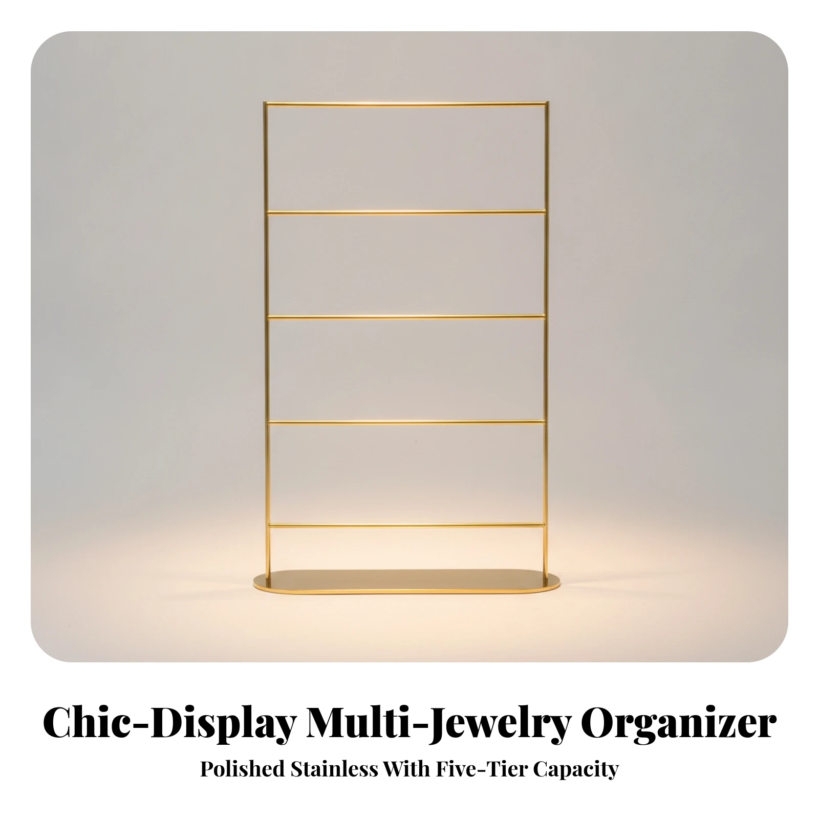 Jewelry Display Stand with Five Rails Slim Jewelry Display Rack Metal Necklace Earring Organizer Space-Saving Sturdy