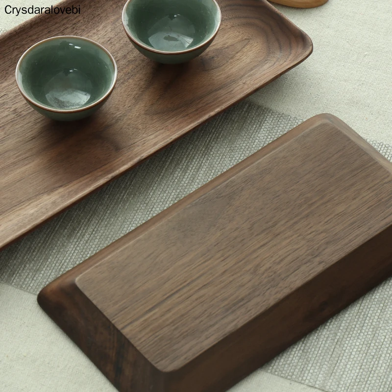 

Black Walnut Whole Wood Rectangular Tray Fruit Snack Dish Wooden Plate Friendly Storage Tray Kungfu Tea Serving Tray