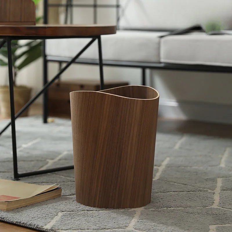 

Solid Wood Japanese Style Trash Can, Simple Minimalist Waste Basket with Lid for Bedroom Living Room, Natural Home Garbage Bin