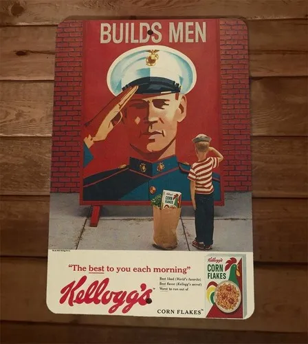 Kelloggs Corn Flakes Builds Men Vintage Look  Metal Wall Sign Poster