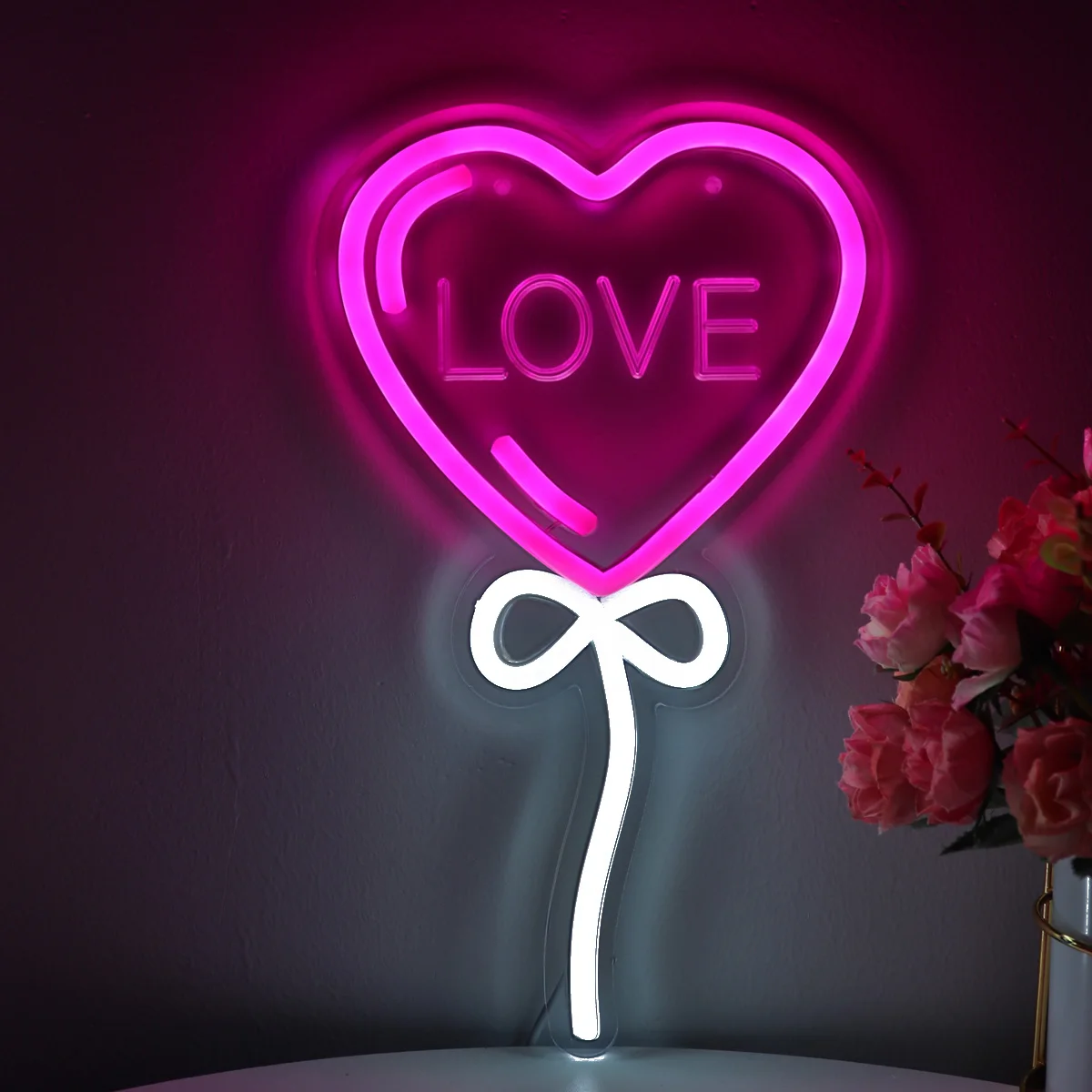 

1pc Heart Balloon With Curving Love LED Wall Neon Sign For Home Room Party Wedding Gallery Pub Club Decoration 6.5‘’*11.02‘’