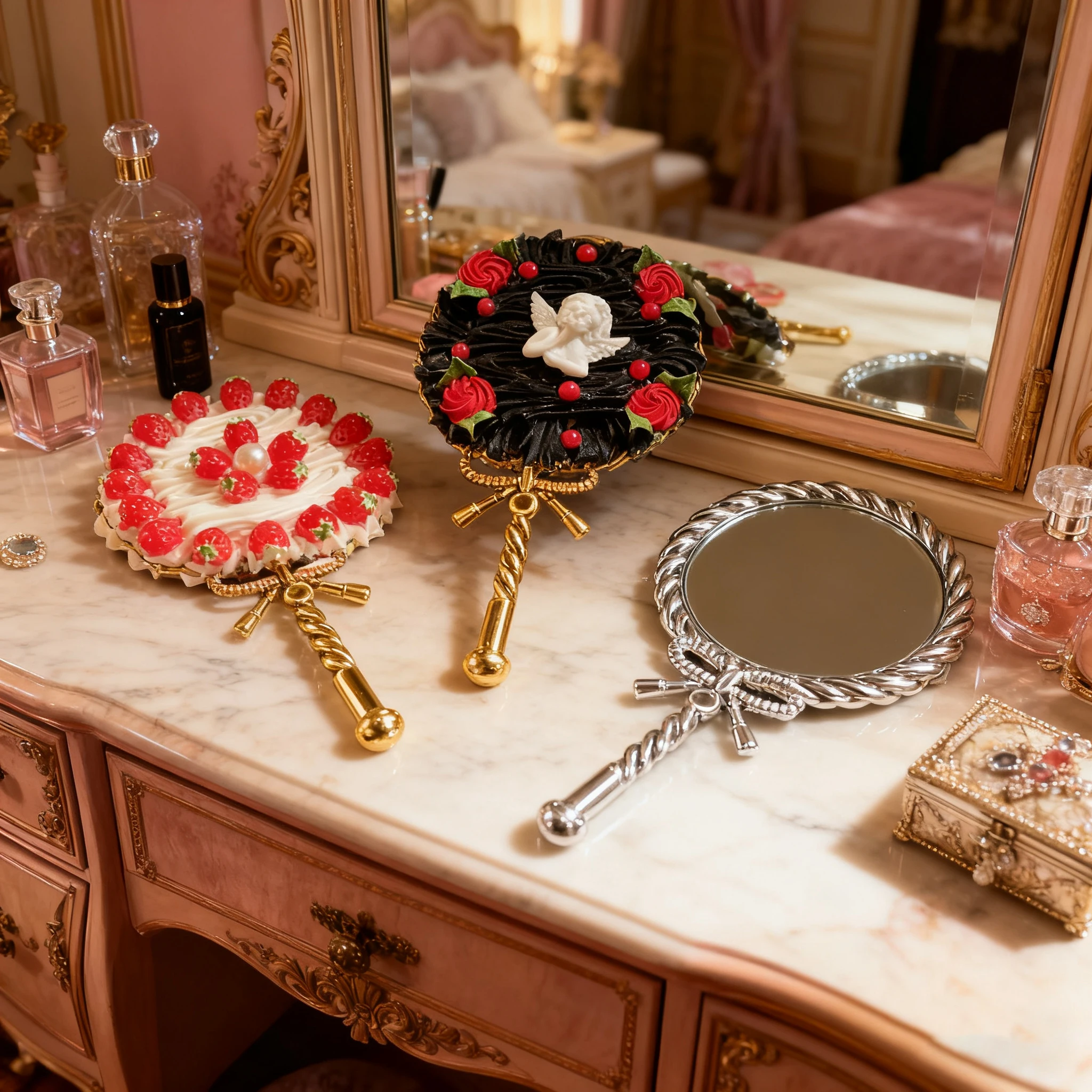 Flower Knows Mirror Moonlight Mermaid THE SWEETIE BEAR Collection Handheld Mirror Limited White Blue Pink Chocolate Fairy Mirror