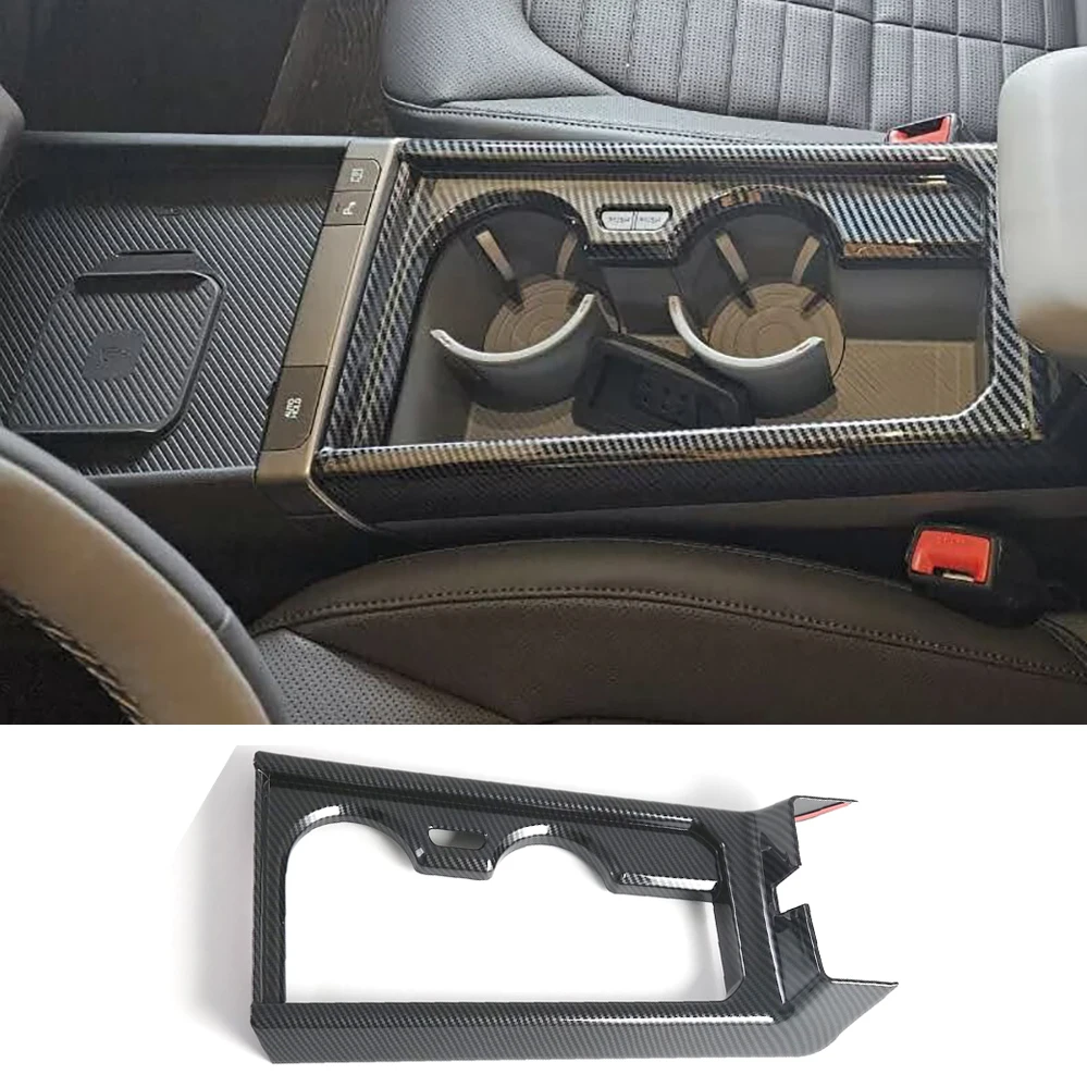

For 2026 Kia Seltos Center Console Cup Holder Trim Bezel Cover ABS Carbon Fiber Styling