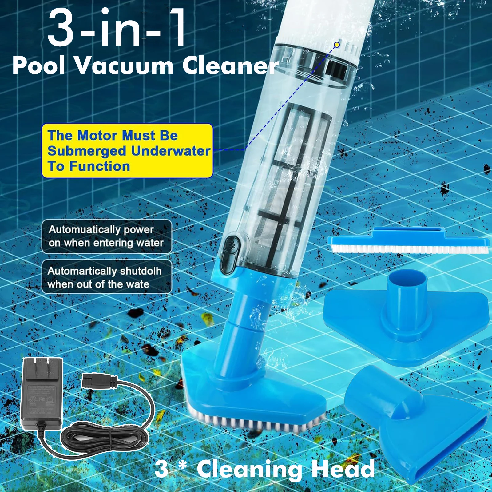 

Cordless 3-in-1 Handheld Rechargeable Pool Vacuum Cleaner For Outdoor Swimming Pools Bathtubs Fish Ponds & Small Swimming Pools
