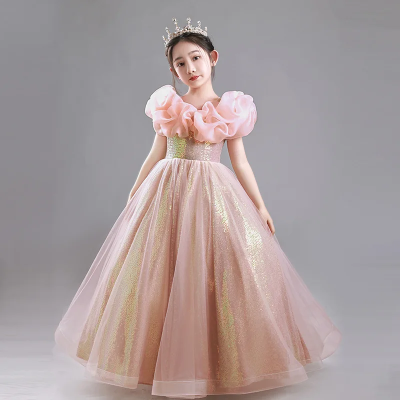 

Kids Dresses Wedding bridesmaid carnival ball gown Children Teen Pageant Gown Sequin Dress for Birthday Party baby Girls dress