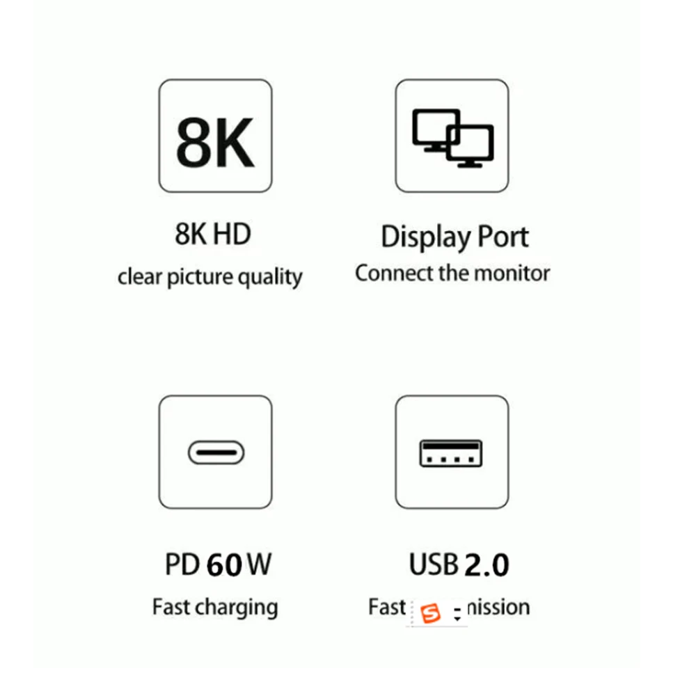 USB C to DisplayPort 1.4 dock 8K 3-in-1 Thunderbolt 3 Type C to DisplayPort 1.4 cable with PD charging USB 3.0 port for Macs