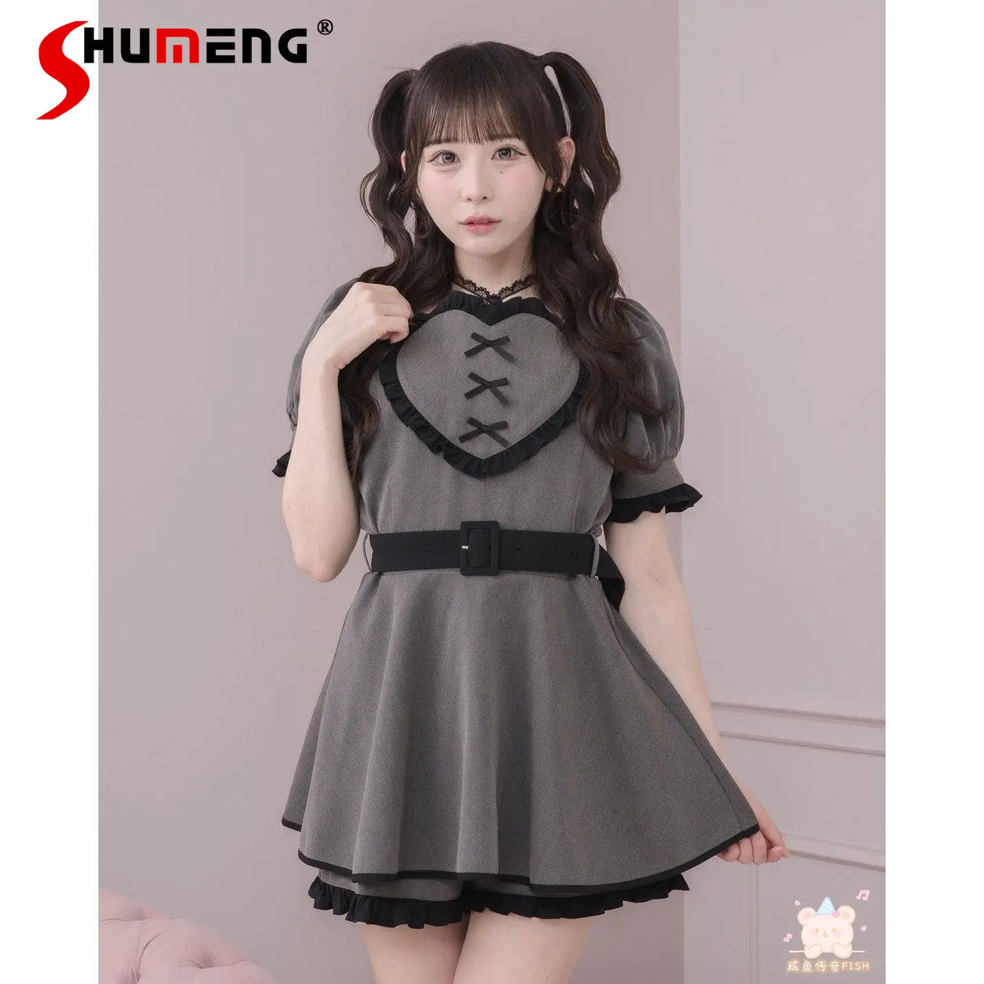 

2026 Summer New Japanese Mass-produced Dress Set 2-piece Set Women's Mine Sweet Lolita Short-sleeved Neck Top Shorts Set