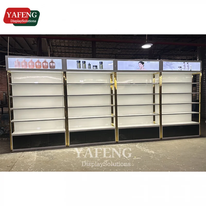 custom.Custom Luxury Modern Skincare Salon Nail Cosmetic Perfume Display Rack with LED Light Customizable Color