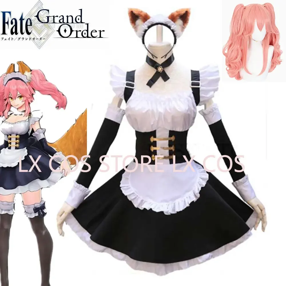 Fate Grand Order Cosplay Costume Tamamo no Mae Cosplay Costume Maid Dress Fate/EXTRA FGO Wig Tail Ears For Women Holloween Party