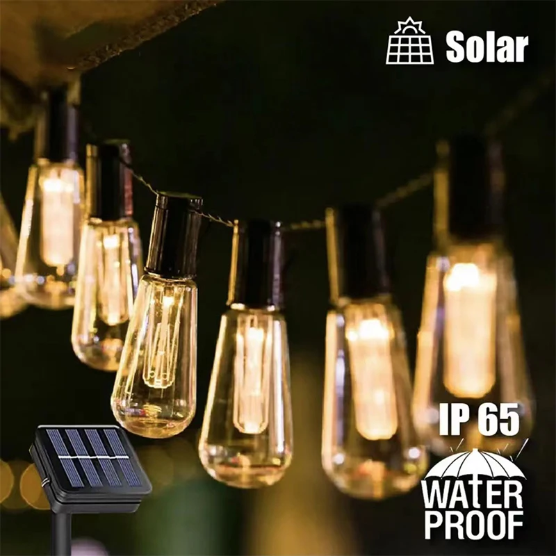 

Outdoor Solar String Lights LED IP65 Waterproof Edison Bulb Retro Vintage Christmas Garland Garden Party Decoration Fairy Lamp