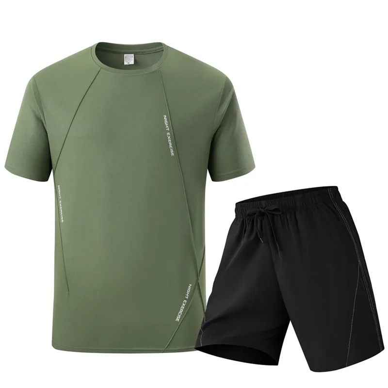 Men's Summer Sports Set Quick Dry T-Shirt and Shorts 2 Piece Running Gym Fitness Tracksuit Breathable Athletic Activewear view 3