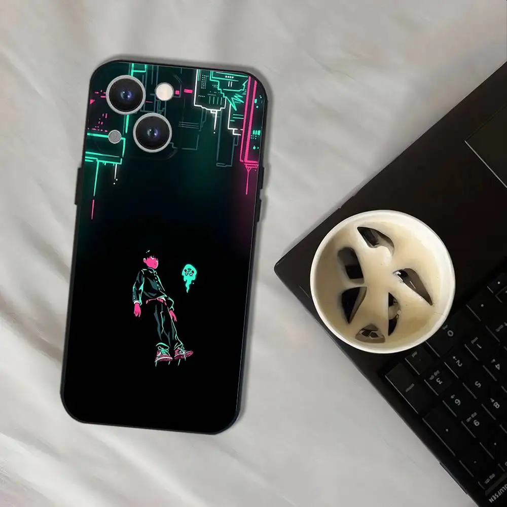 حافظة هاتف M-Mob Psycho 100 أنيمي لهواتف iPhone 17,16,15,14,13,12,11,Pro,XS,Max,XR,Plus,E,SE4,غطاء ناعم أسود صغير