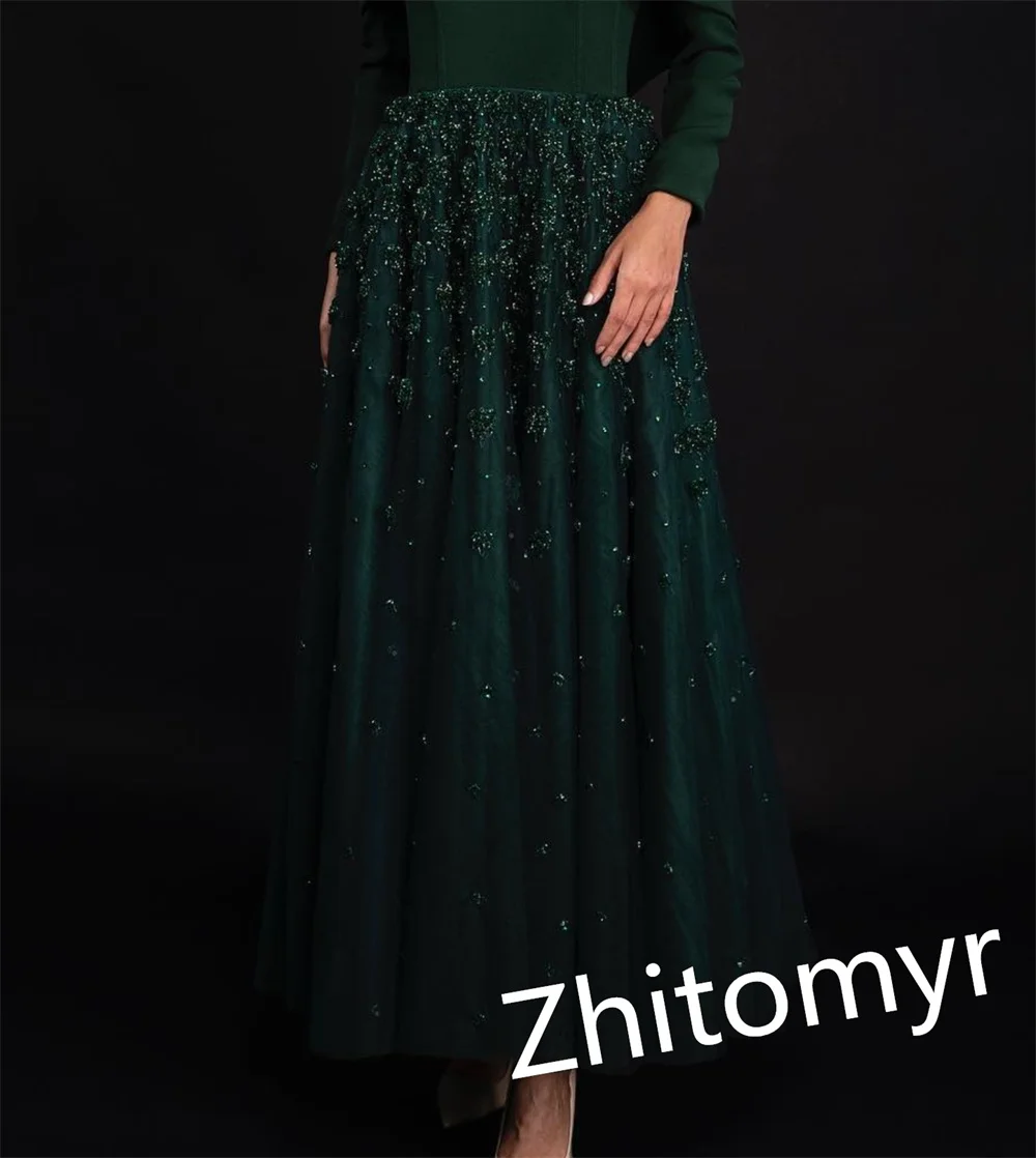 Customized Jersey Sequined Beading Ruched Prom A-line Off-the-shoulder Bespoke Occasion Gown Midi Dresses Saudi Arabia