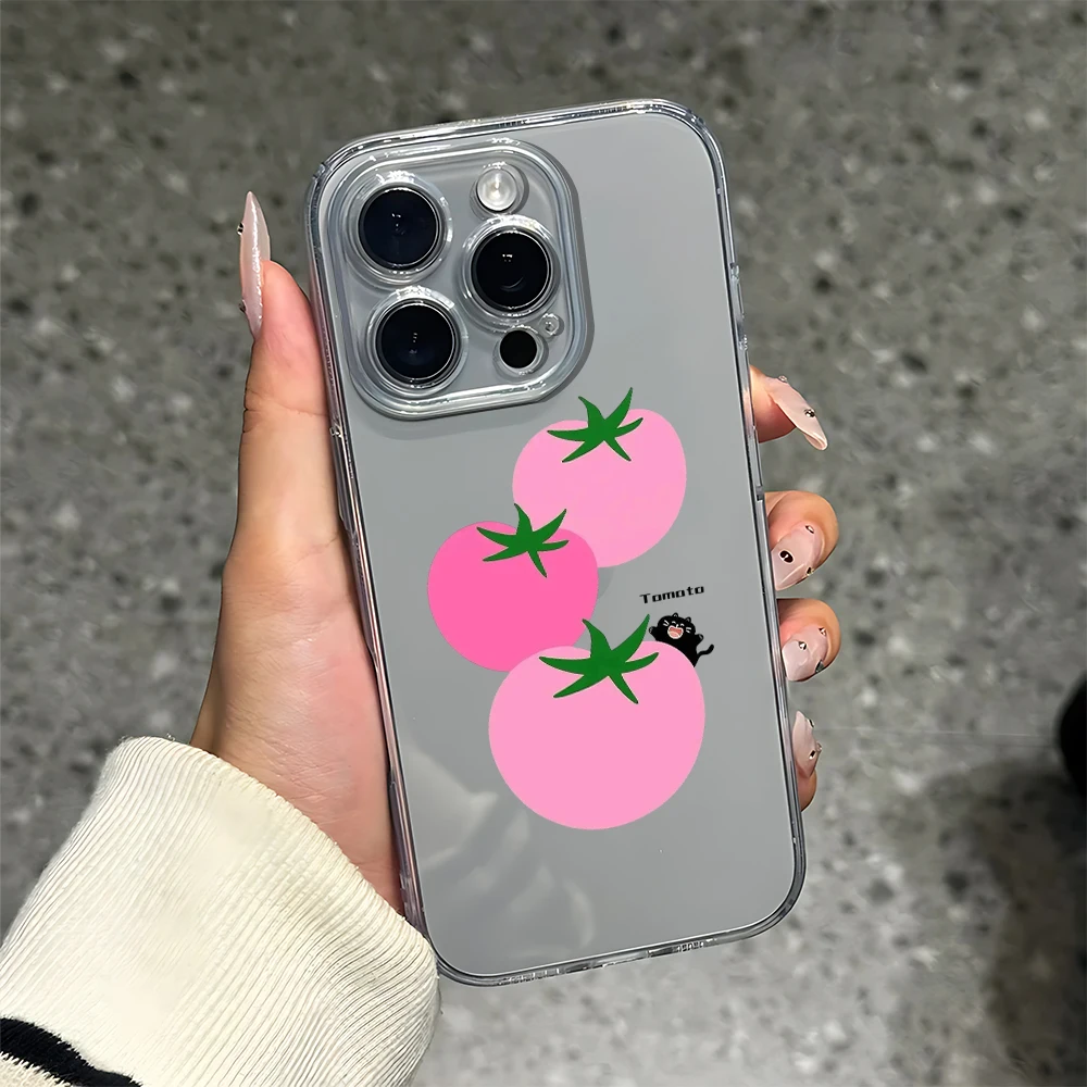Niedliche rosa Tomaten-Druck-Silikon-Handyhülle für iPhone 17 16 15 14 13 12 11 Pro Xs Max Air Mini 7 8 6 6S Plus SE 2020 2022 Cover