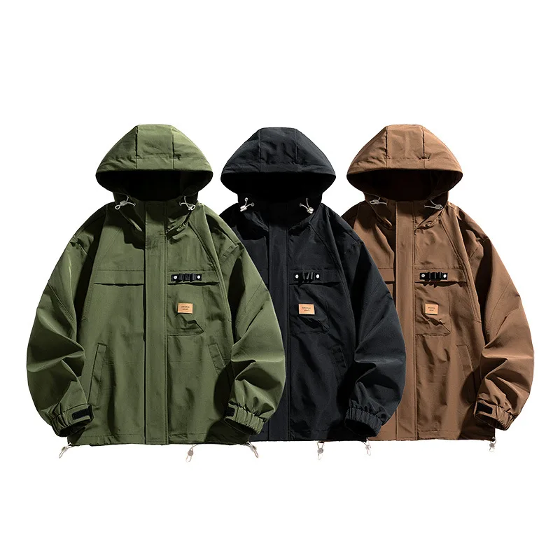 Men\'s Jacket Spring Autumn Hooded Loose Waterproof Windproof Male Workwear Jacket Korean Casual Fashion Clothes Top Outerwear