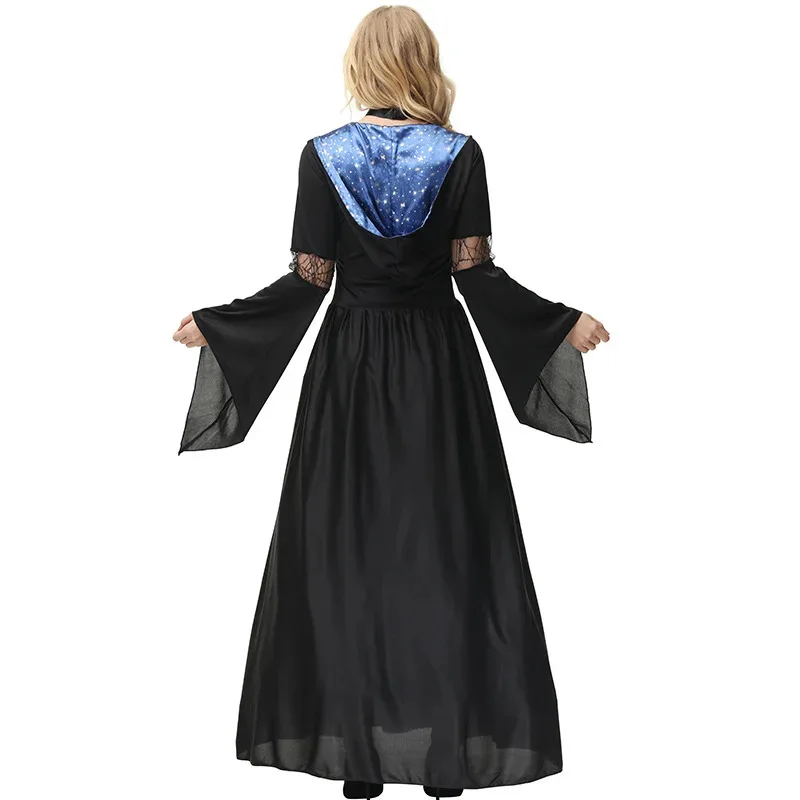 Umorden Halloween Blue Sky and Star Moonlight Sorceress Costume for Adult Women Hoodie Long Dress