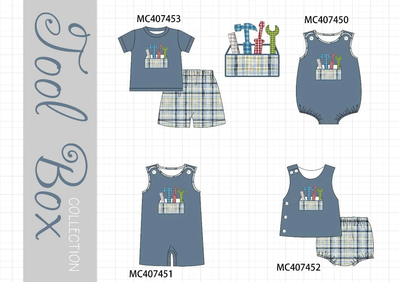 Baby Boy Short Sleeve Onesie Short Suit Repair Tool Print Brother Hot Selling Children's Clothing Accessory