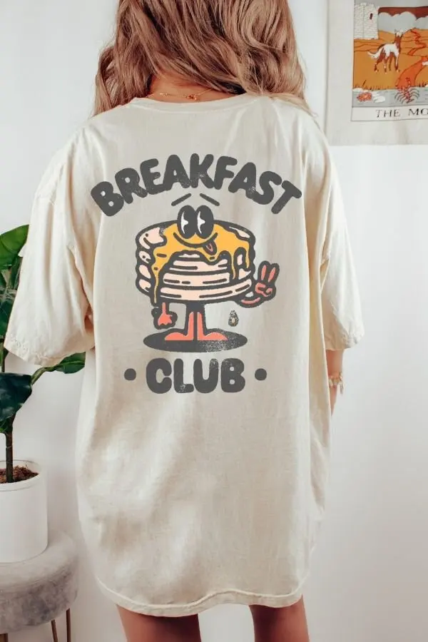 

Plus Size Summer Women's Retro Breakfast Club T-Shirt Cotton Breathable Stylish Versatile Street Style Oversized