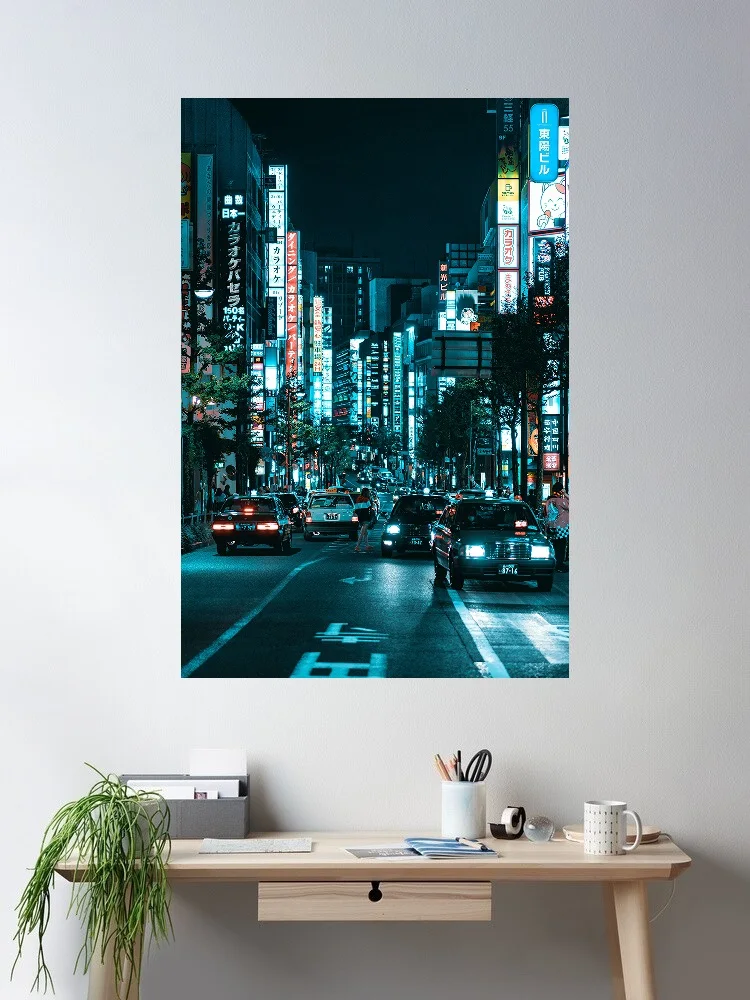 Tokyo Nightscape Art Print Canvas Poster, Living Room Decor, Home Wall Picture